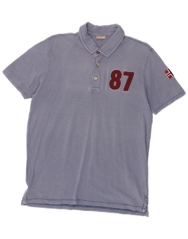 Napapijri Mens Geographic Graphic Polo Shirt Large Blue Cotton