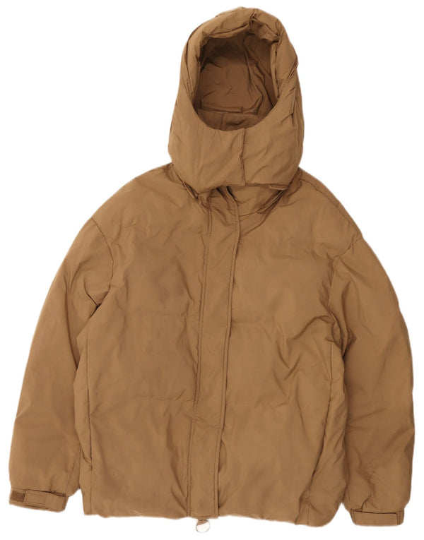 Zara Womens Oversized Padded Jacket UK 10 Small Beige Polyester