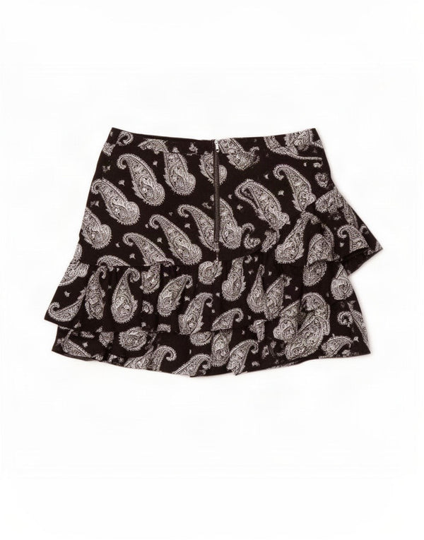 Ted Baker Womens Mini Ruffle Skirt Size 4 Large W32 Black Paisley Viscose