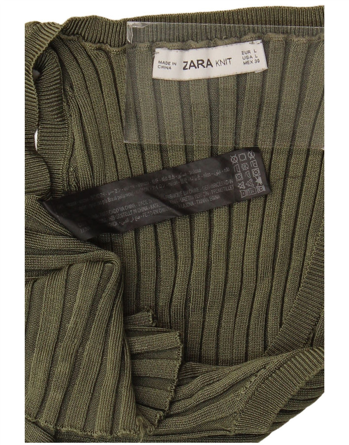 Zara Womens Vest Top UK 14 Large Khaki Viscose