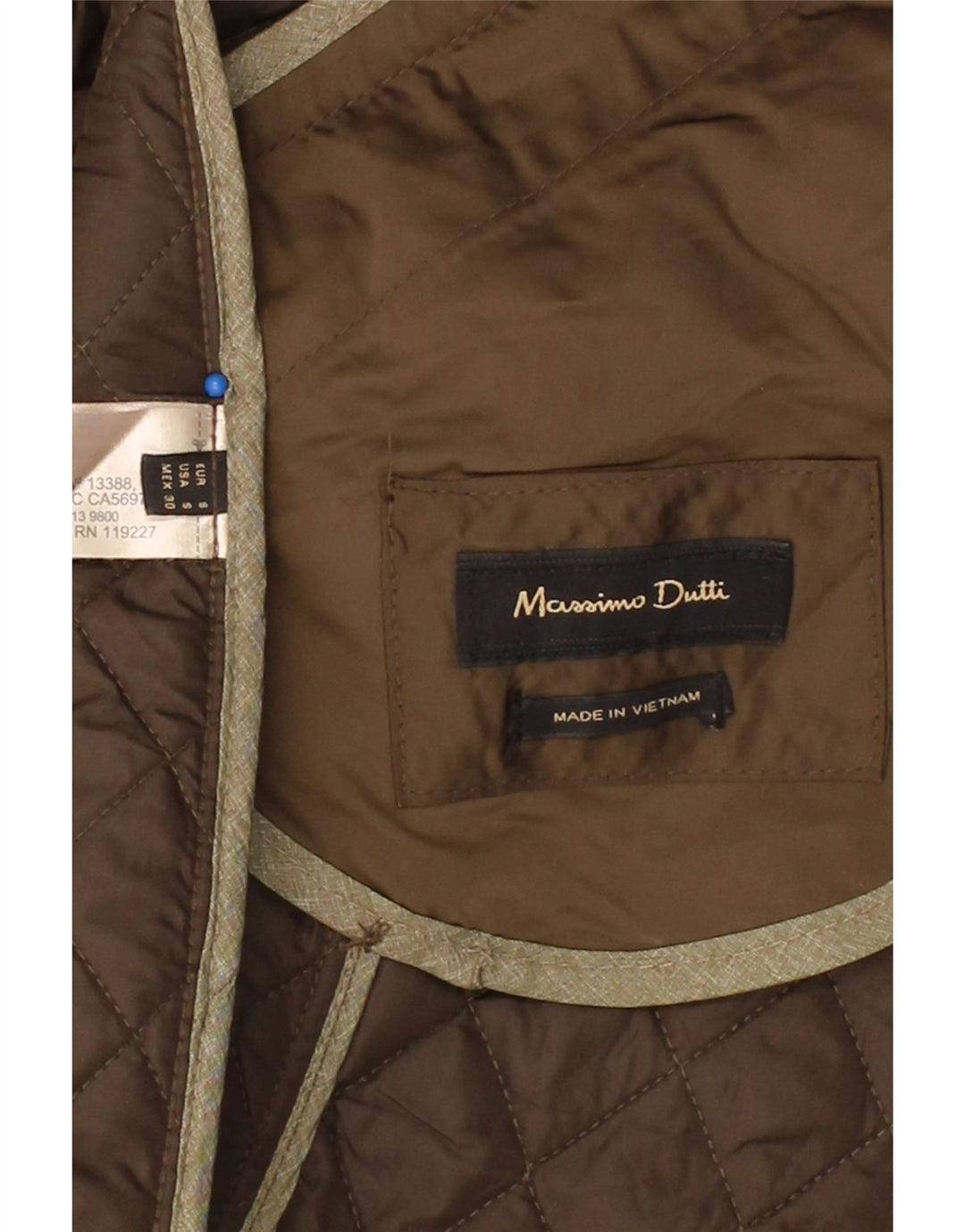 MASSIMO DUTTI Womens Hooded Quilted Overcoat UK 10 Small Khaki Polyester Vintage Massimo Dutti and Second-Hand Massimo Dutti from Messina Hembry 