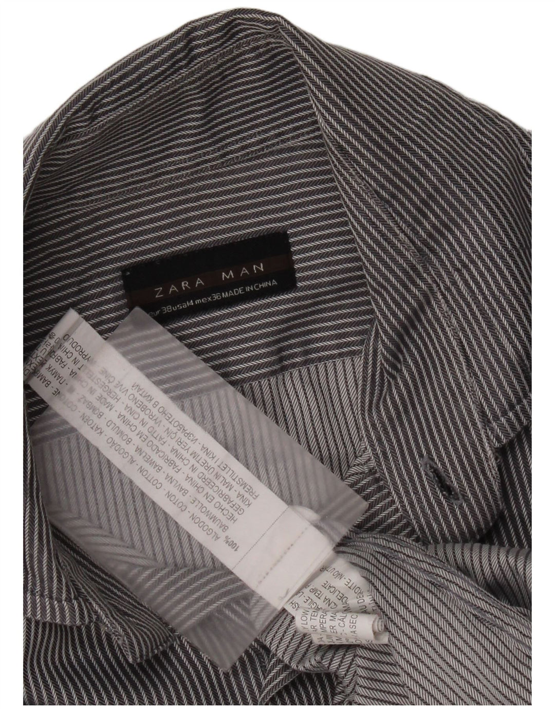 Zara Mens Shirt Size 38 Medium Grey Striped Cotton