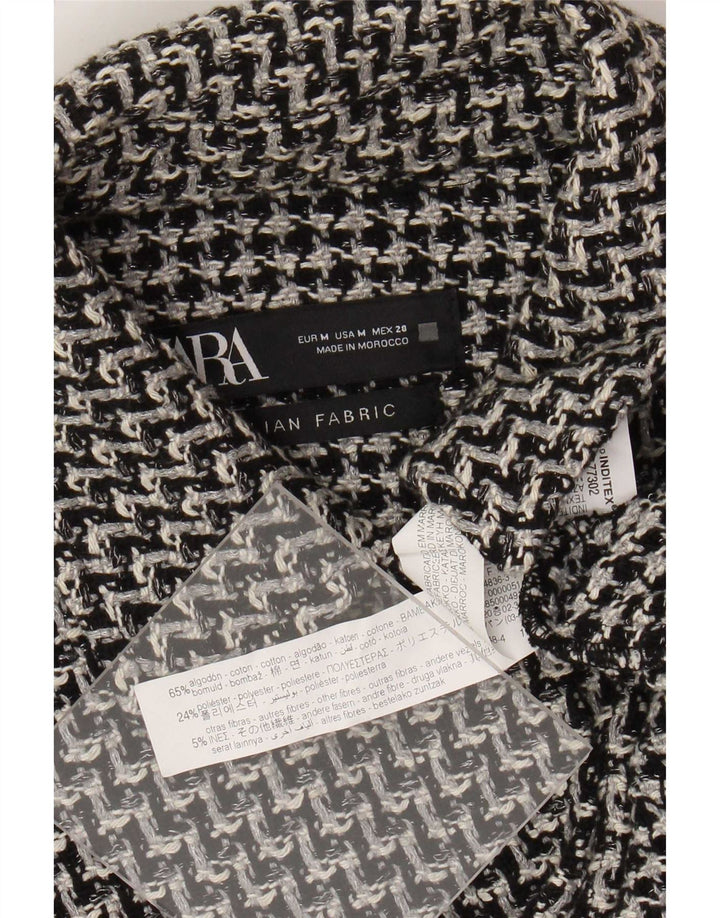 Zara Womens Oversized Bomber Jacket UK 14 Medium Black Houndstooth Cotton
