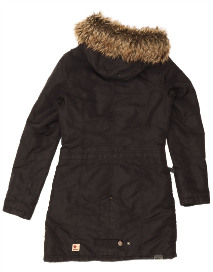 KHUJO Womens Hooded Parka Jacket UK 10 Small Black