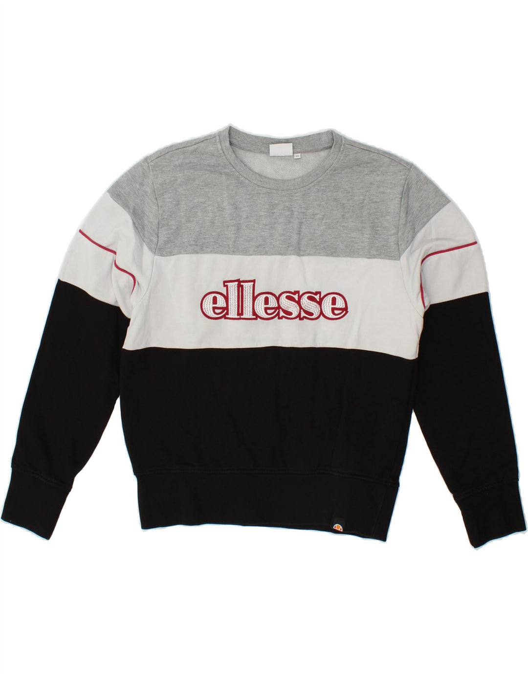 ELLESSE Womens Graphic Sweatshirt Jumper UK 14 Medium Black Colourblock Vintage Ellesse and Second-Hand Ellesse from Messina Hembry 