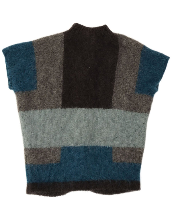 Vintage Womens Short Sleeve Cardigan Sweater UK 22 3XL Grey Colourblock