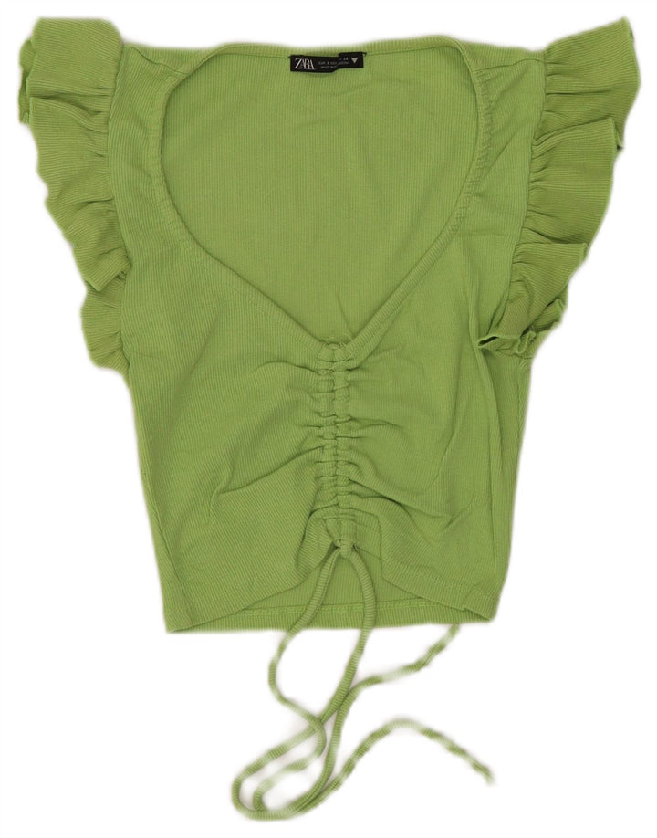Zara Womens Crop Blouse Top UK 8 Small Green