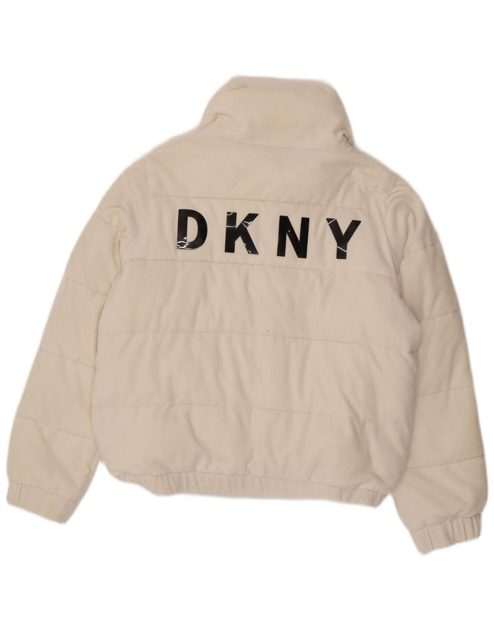 Dkny Womens Graphic Padded Jacket UK 16 Large White Cotton