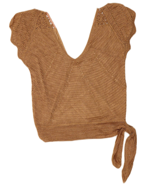 Etam Womens Sleeveless Crochet Blouse Top UK 10 Small Beige Viscose