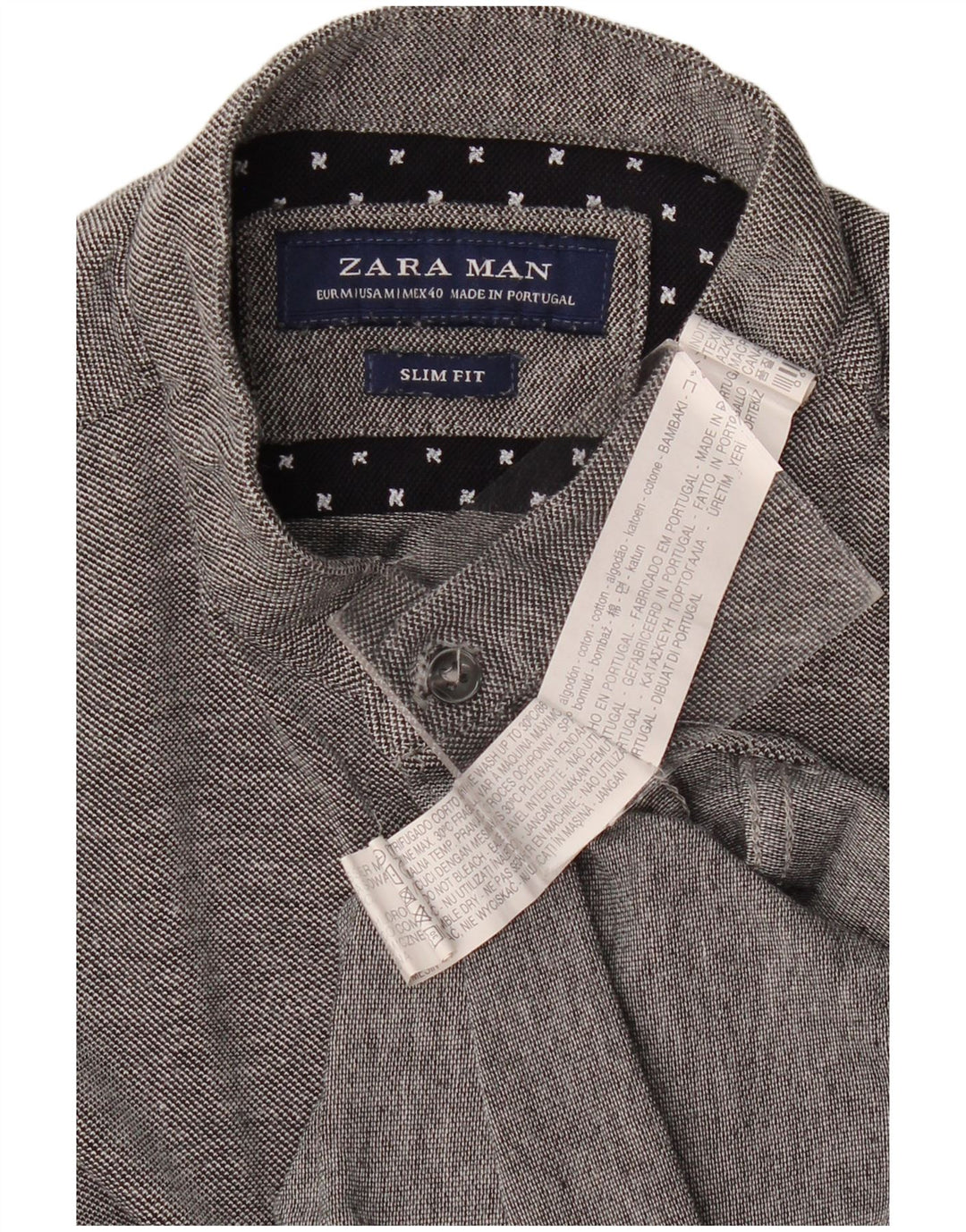 Zara Mens Slim Fit Shirt Medium Grey Cotton