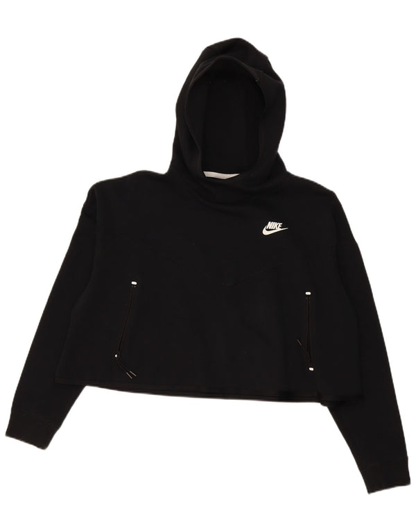 Nike Womens Crop Oversized Hoodie Jumper UK 10 Small Black Cotton