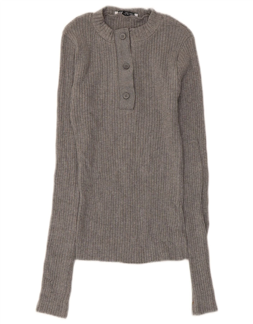 Zara Womens Button Neck Jumper Sweater UK 8 Small Grey Cotton