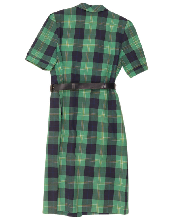 Vintage Womens Short Sleeve Shirt Dress UK 14 Medium Green Check