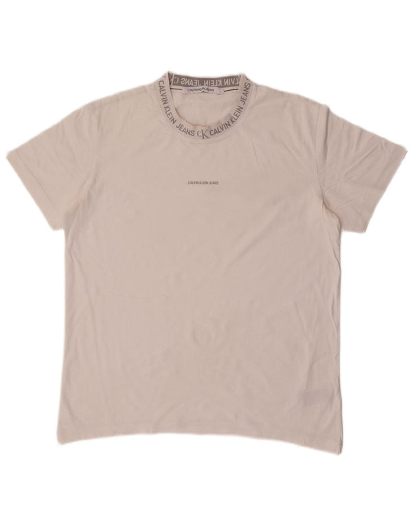 Calvin Klein Jeans Mens Graphic T-Shirt Top Large White Cotton