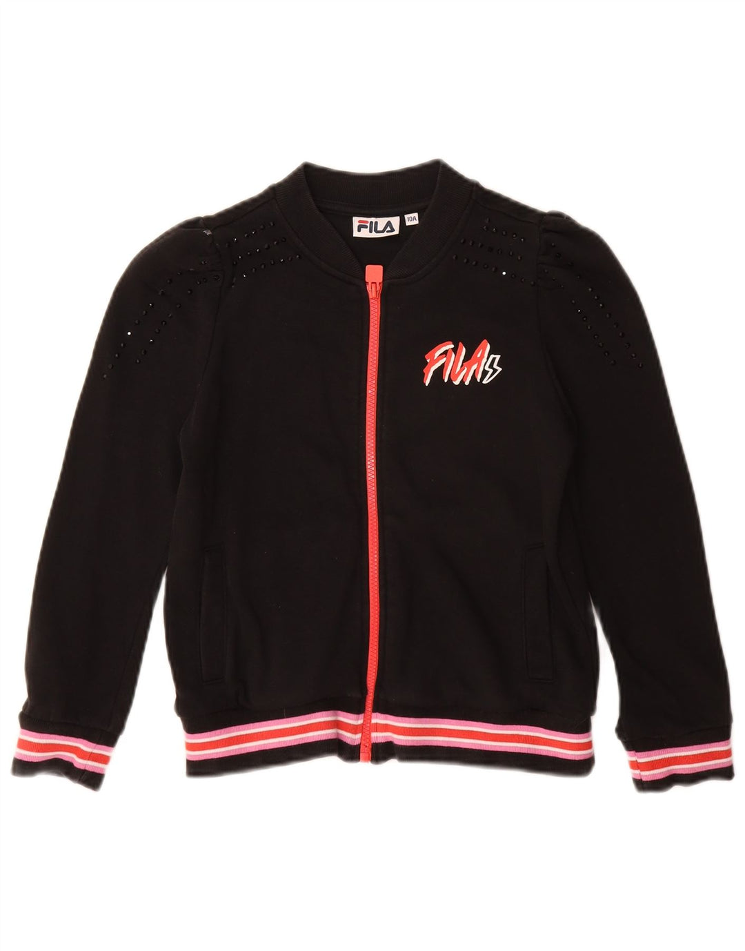 FILA Girls Tracksuit Top Jacket 9-10 Years Black Cotton