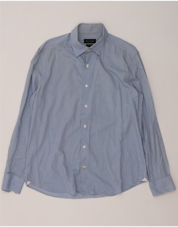 Massimo Dutti Mens Shirt Size 43 Large Blue Spotted