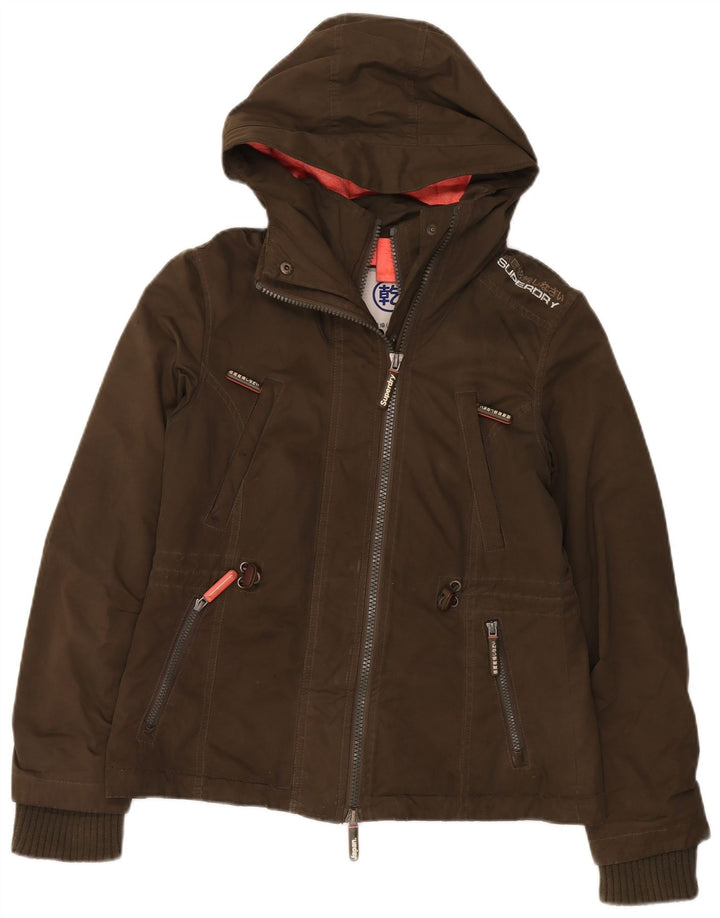 Superdry Womens Hooded Windbreaker Jacket UK 14 Medium Khaki Polyester