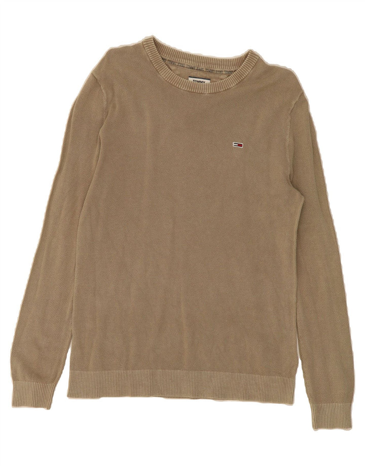 TOMMY HILFIGER Mens Crew Neck Jumper Sweater Medium Beige Vintage Tommy Hilfiger and Second-Hand Tommy Hilfiger from Messina Hembry 
