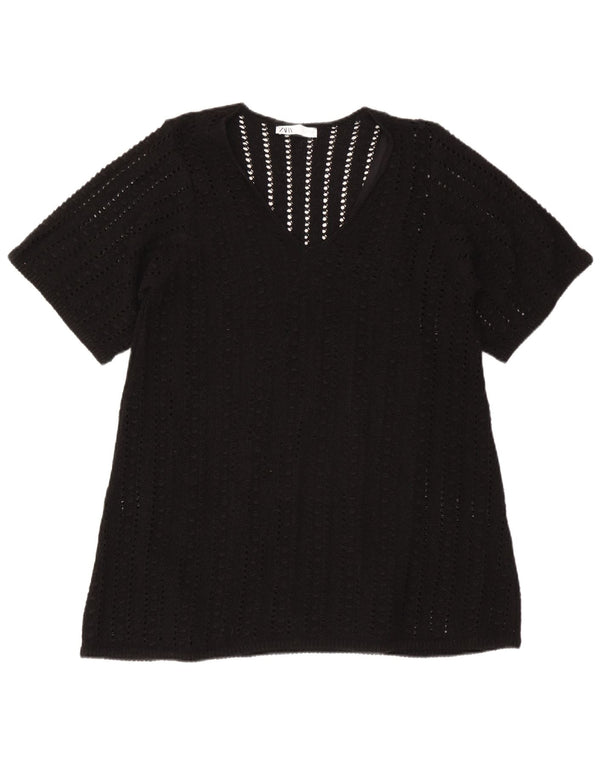 Zara Womens Oversized Blouse Top UK 10 Small Black Polyester