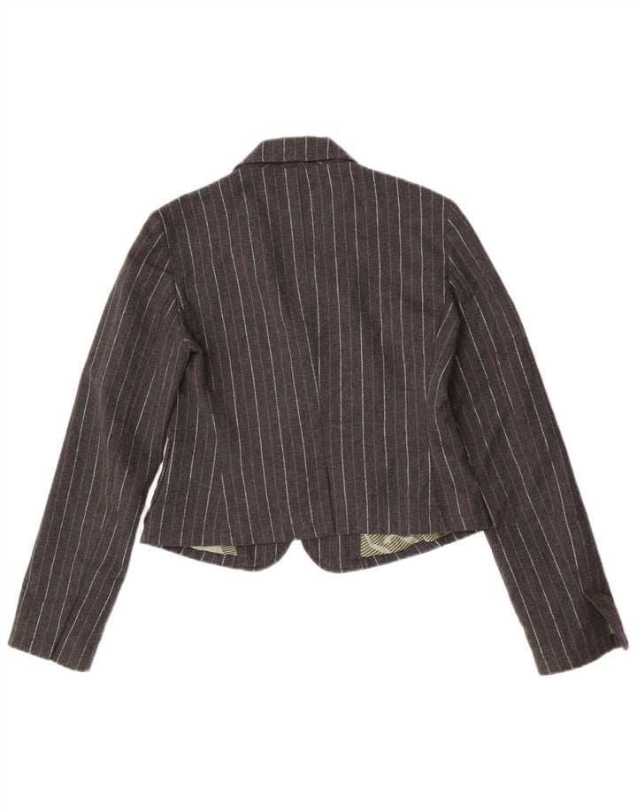 Dkny Womens Crop Open Blazer Jacket UK 12 Medium Grey Pinstripe Polyester