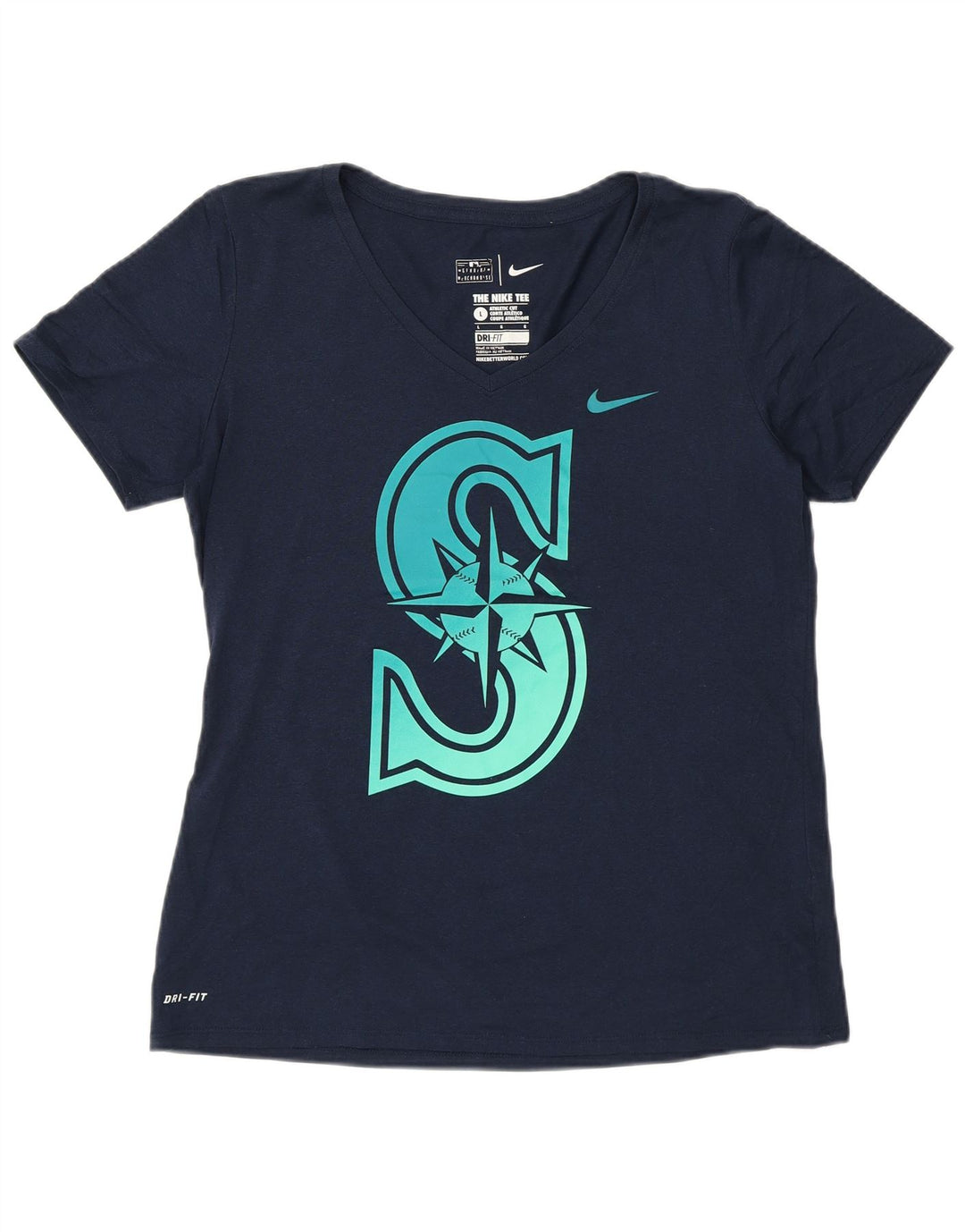 NIKE Womens Graphic T-Shirt Top UK 14 Large Navy Blue Polyester