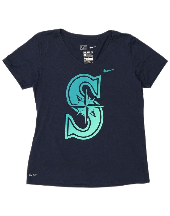 NIKE Womens Graphic T-Shirt Top UK 14 Large Navy Blue Polyester