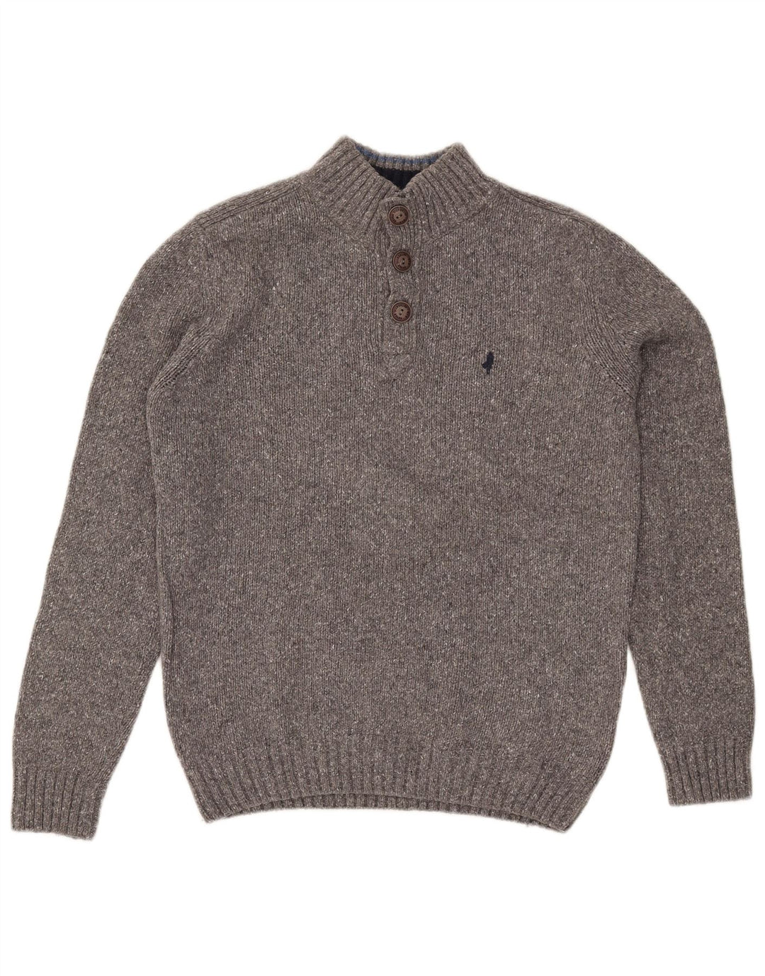 Marlboro Classics Mens Button Neck Jumper Sweater Large Grey Wool
