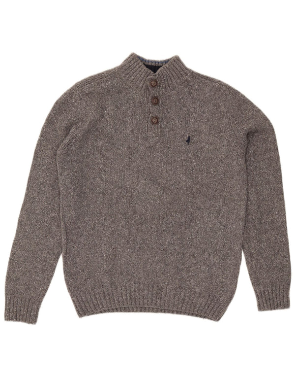 Marlboro Classics Mens Button Neck Jumper Sweater Large Grey Wool