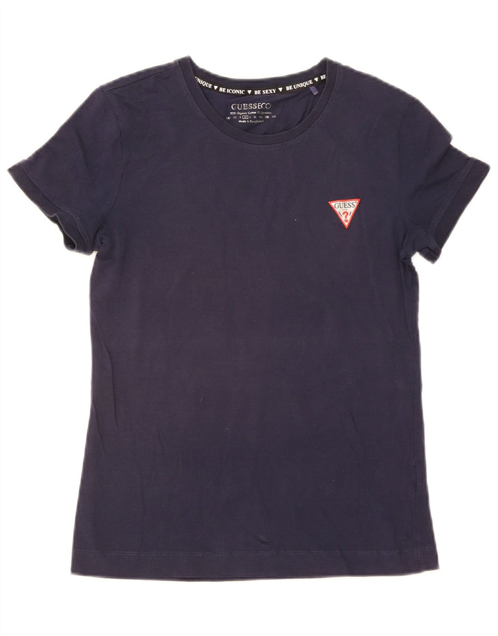 Guess Womens T-Shirt Top UK 12 Medium Navy Blue