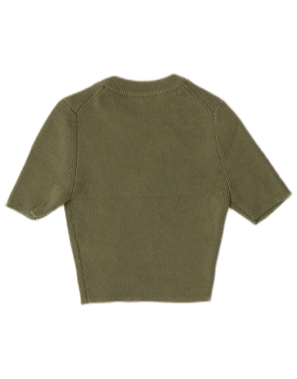 Zara Womens Crop Short Sleeve Crew Neck Jumper Sweater UK 4 XS Green