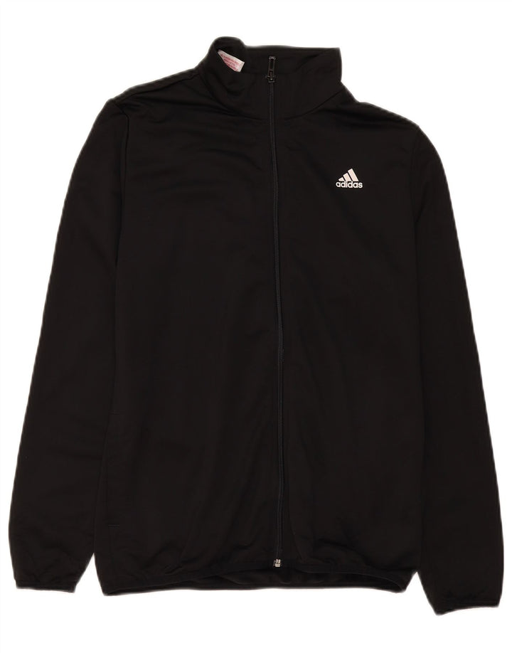 Adidas Boys Graphic Tracksuit Top Jacket 13-14 Years Black Polyester