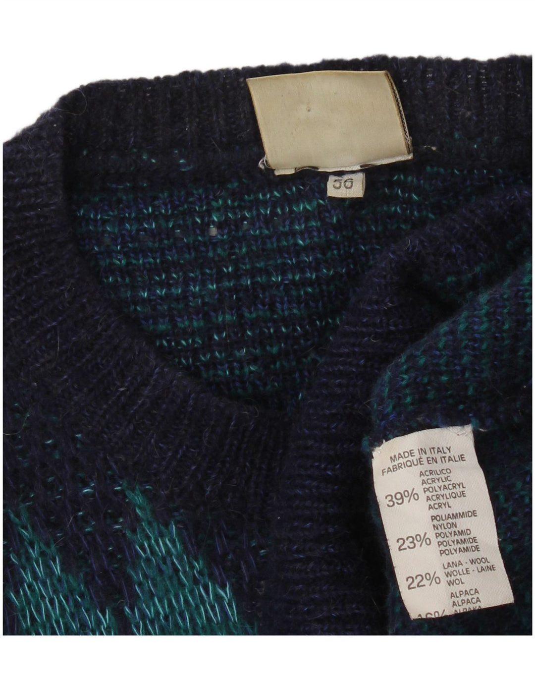 4 CASTELLA Mens Boat Neck Jumper Sweater IT 56 XL Navy Blue Geometric