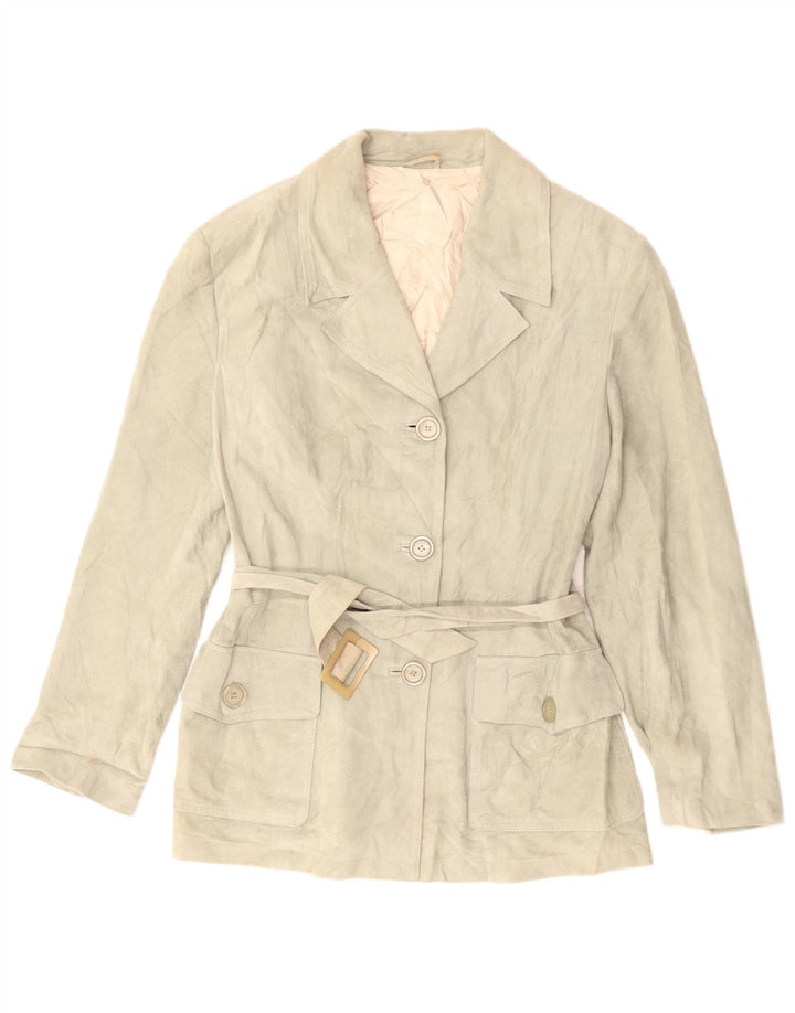 Pollini Womens 3 Button Suede Blazer Jacket UK 14 Medium Green