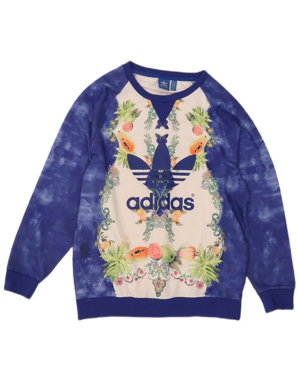 Adidas Womens Graphic Oversized Sweatshirt Jumper UK 10 Small Blue