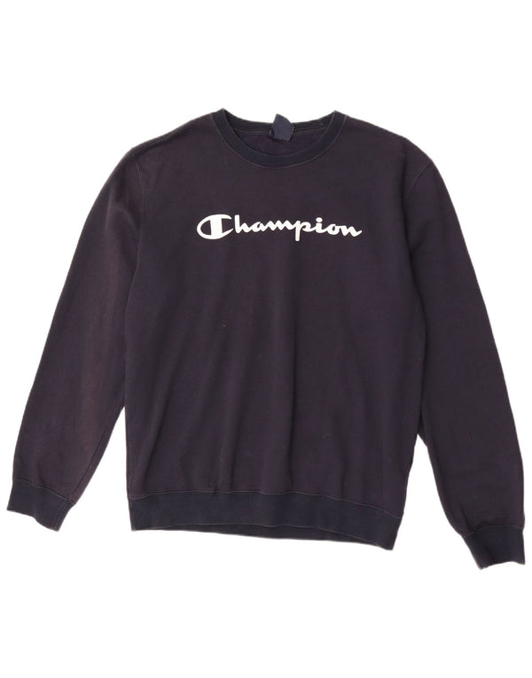 Champion Womens Graphic Sweatshirt Jumper UK 16 Large Navy Blue Cotton