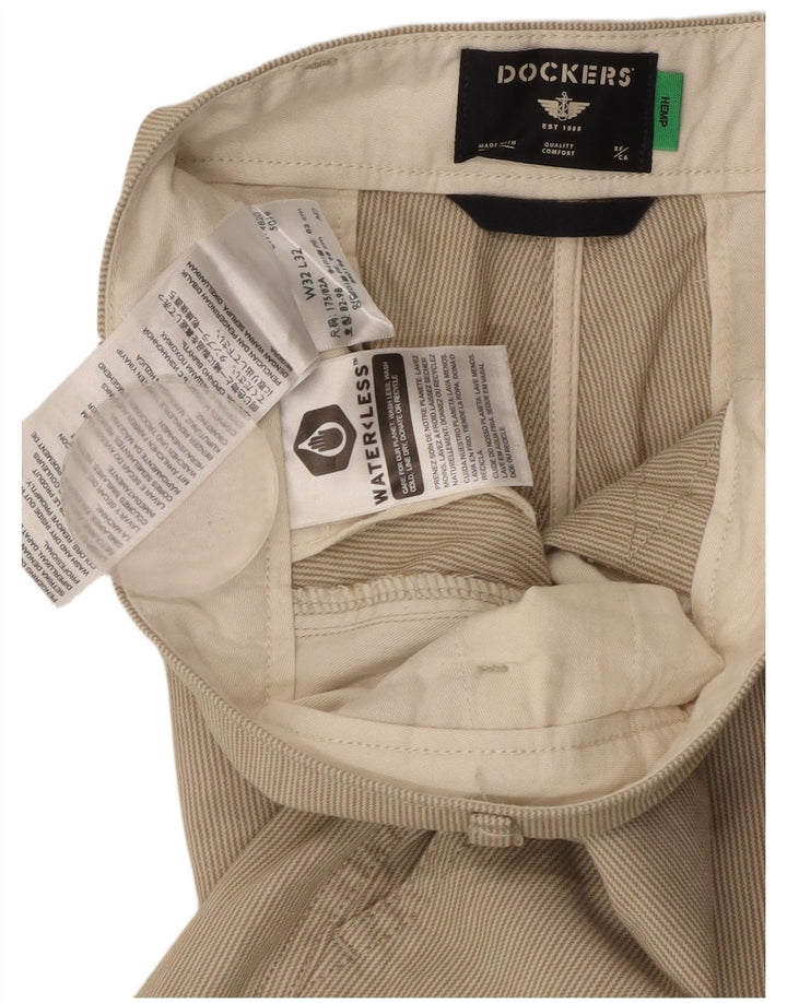 DOCKERS Mens Tapered Chino Trousers W32 L32 Beige Pinstripe Cotton