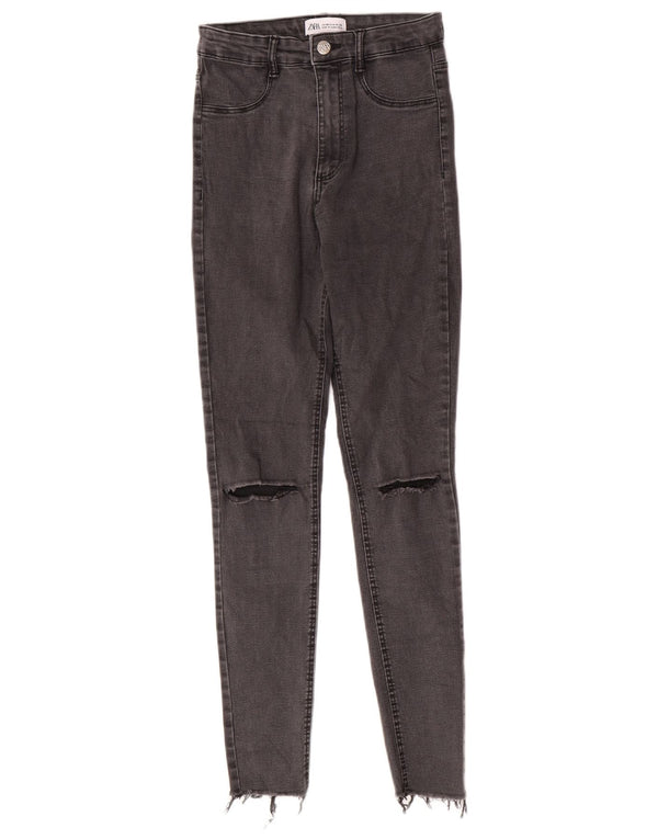 Zara Womens Distressed High Rise Jegging Jeans EU 38 Small W28 L28 Grey