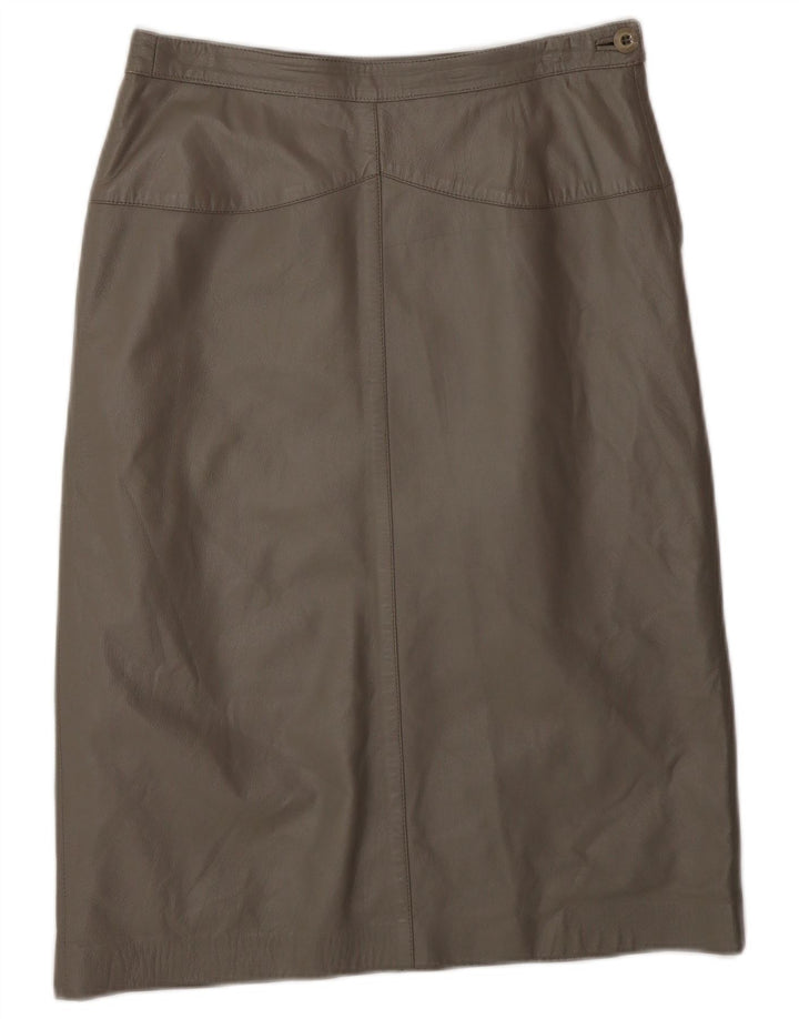 VINTAGE Womens Leather Skirt IT 42 Medium W28  Grey