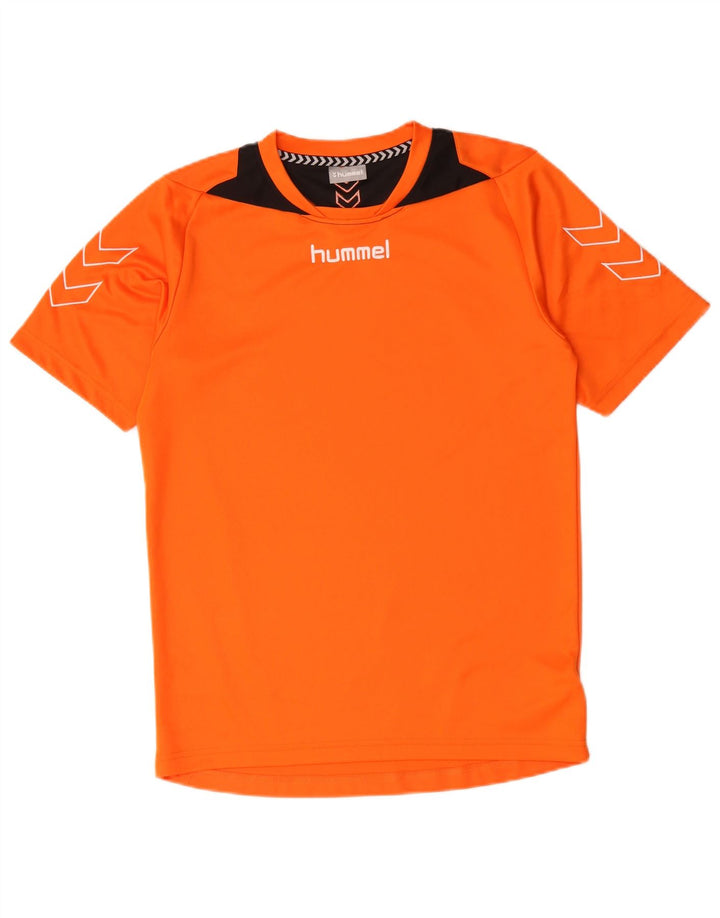 HUMMEL Mens Graphic T-Shirt Top Small Orange Colourblock Polyester