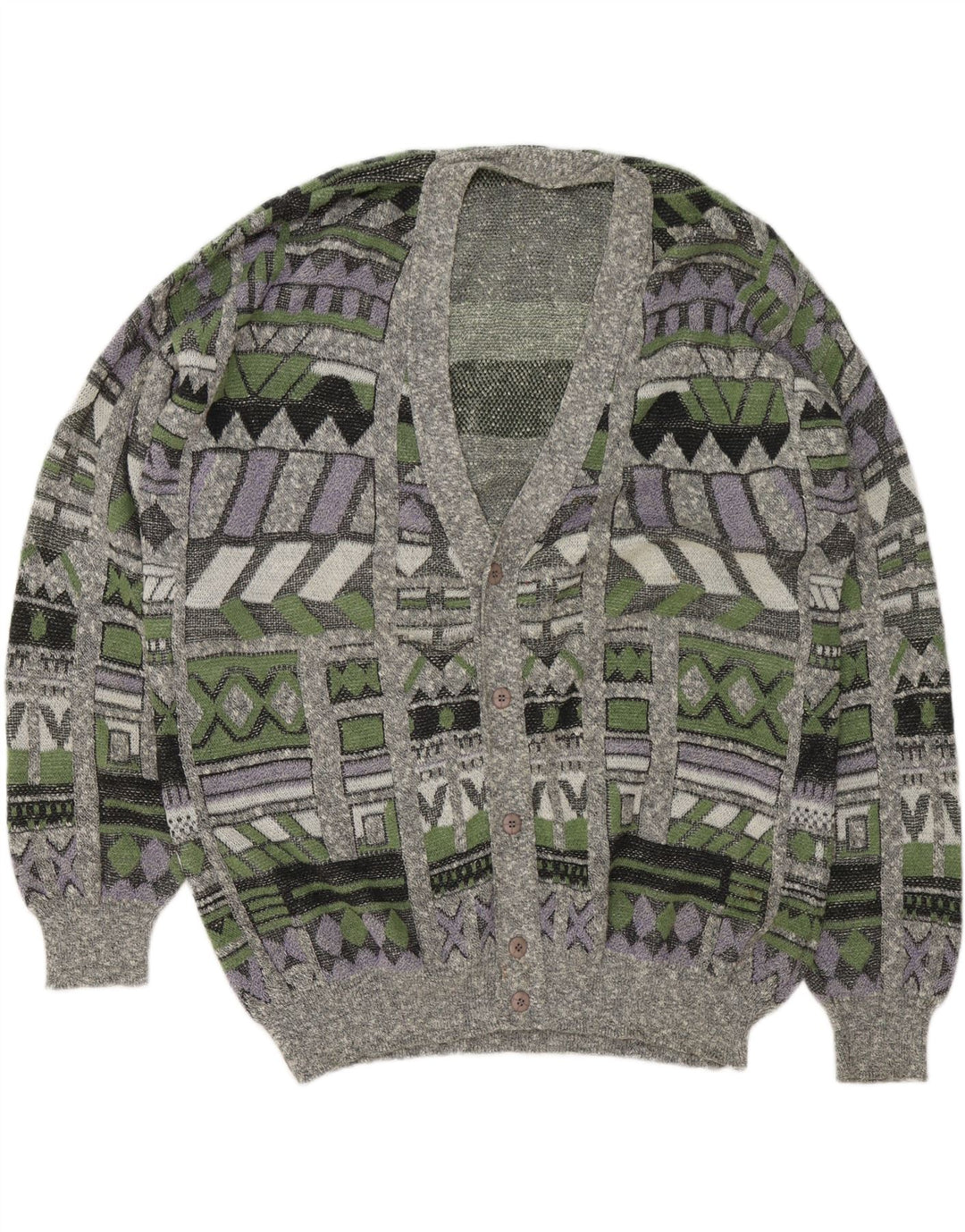 VINTAGE Mens Cardigan Sweater 2XL Multicoloured Geometric