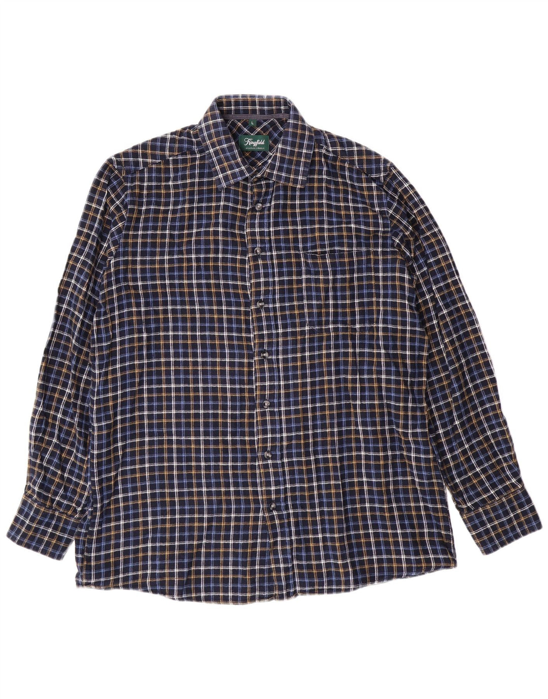 KINGFIELD Mens Flannel Shirt Large Navy Blue Check Cotton