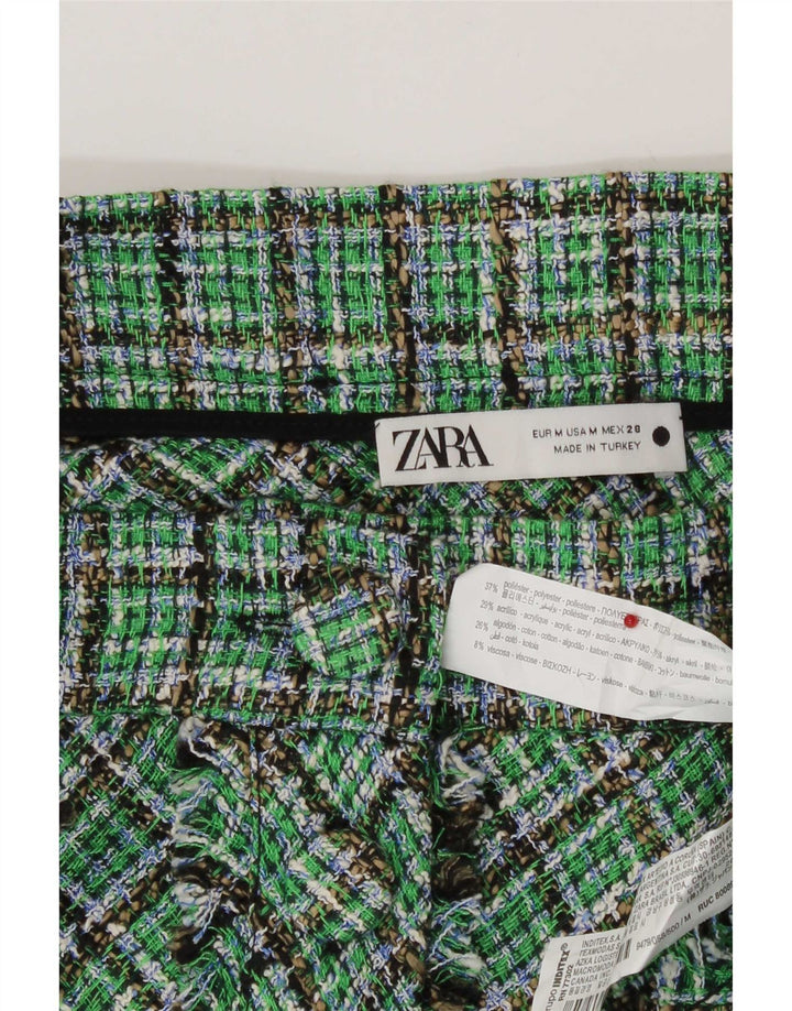 Zara Womens High Waist A-Line Skirt Medium W28 Green Check Polyester