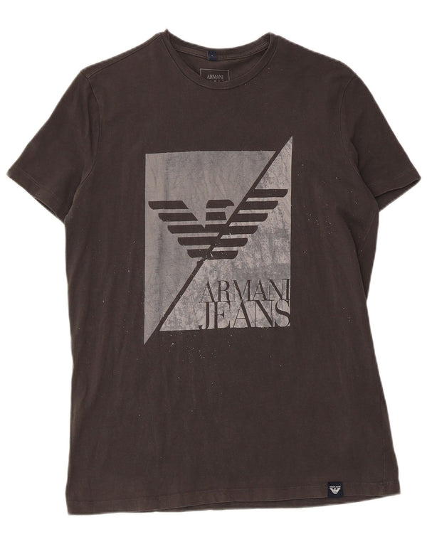Armani Jeans Mens Graphic T-Shirt Top Large Grey Cotton