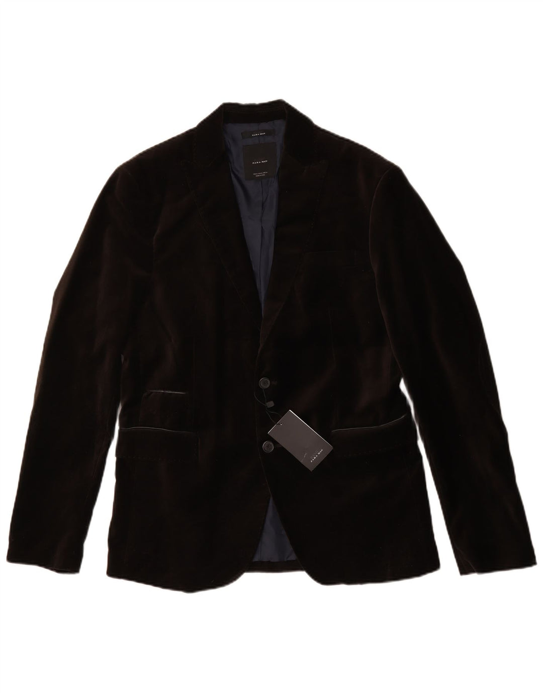 Zara Mens 2 Button Velour Blazer Jacket EU 50 Medium Brown Polyester