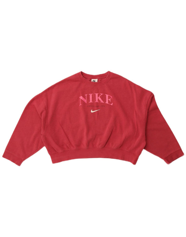 Nike Girls Oversized Crop Graphic Sweatshirt Jumper 12-13 Years Large Pink