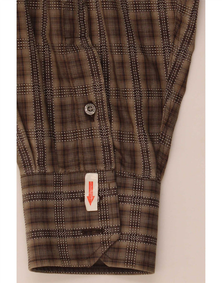 Lacoste Mens Shirt Size 45 XL Brown Check Cotton