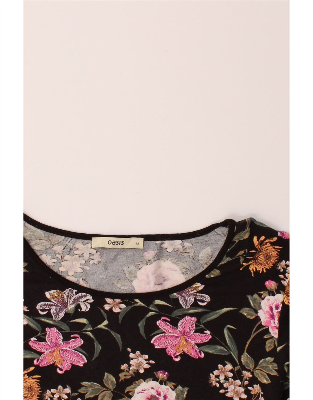 OASIS Womens Top Long Sleeve UK 12 Medium Black Floral Viscose Vintage Oasis and Second-Hand Oasis from Messina Hembry 