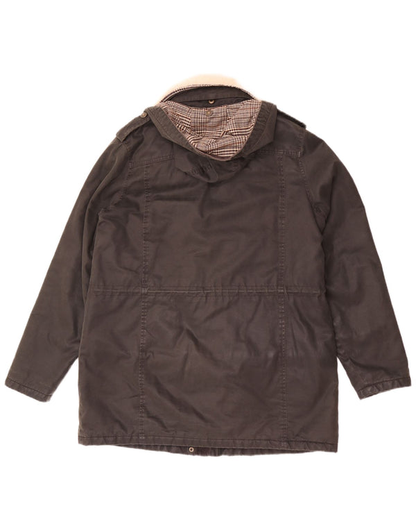 Fat Face Womens Hooded Parka Jacket UK 12 Medium Black Cotton