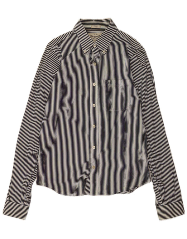 Abercrombie & Fitch Mens Muscle Shirt Medium Navy Blue Pinstripe Cotton