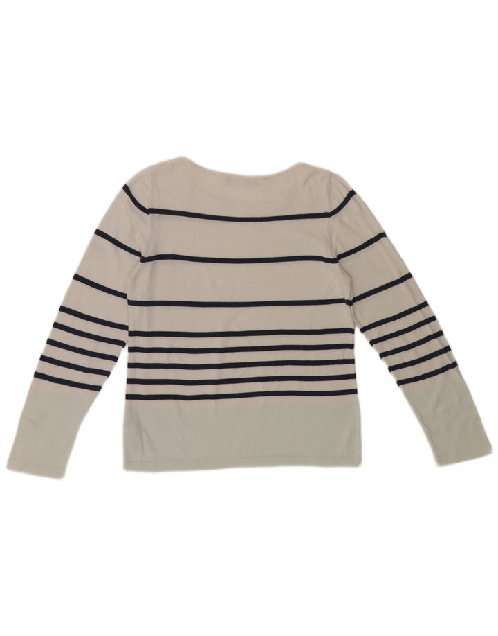 Marks & Spencer Womens Top Long Sleeve UK 8 Small White Striped Cotton